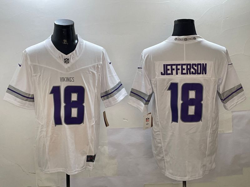 Men Minnesota Vikings 18 Jefferson White Throwback Three generation 2024 Nike Limited NFL Jersey style 1